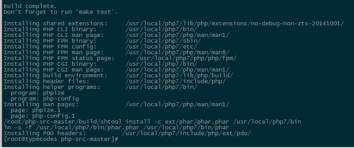 安装php5.7.7rc的make install命令执行结果
