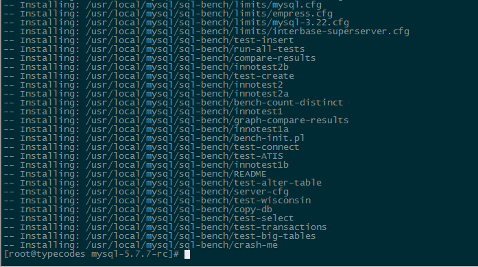 安装MySQL5.7.7rc的make install命令执行结果